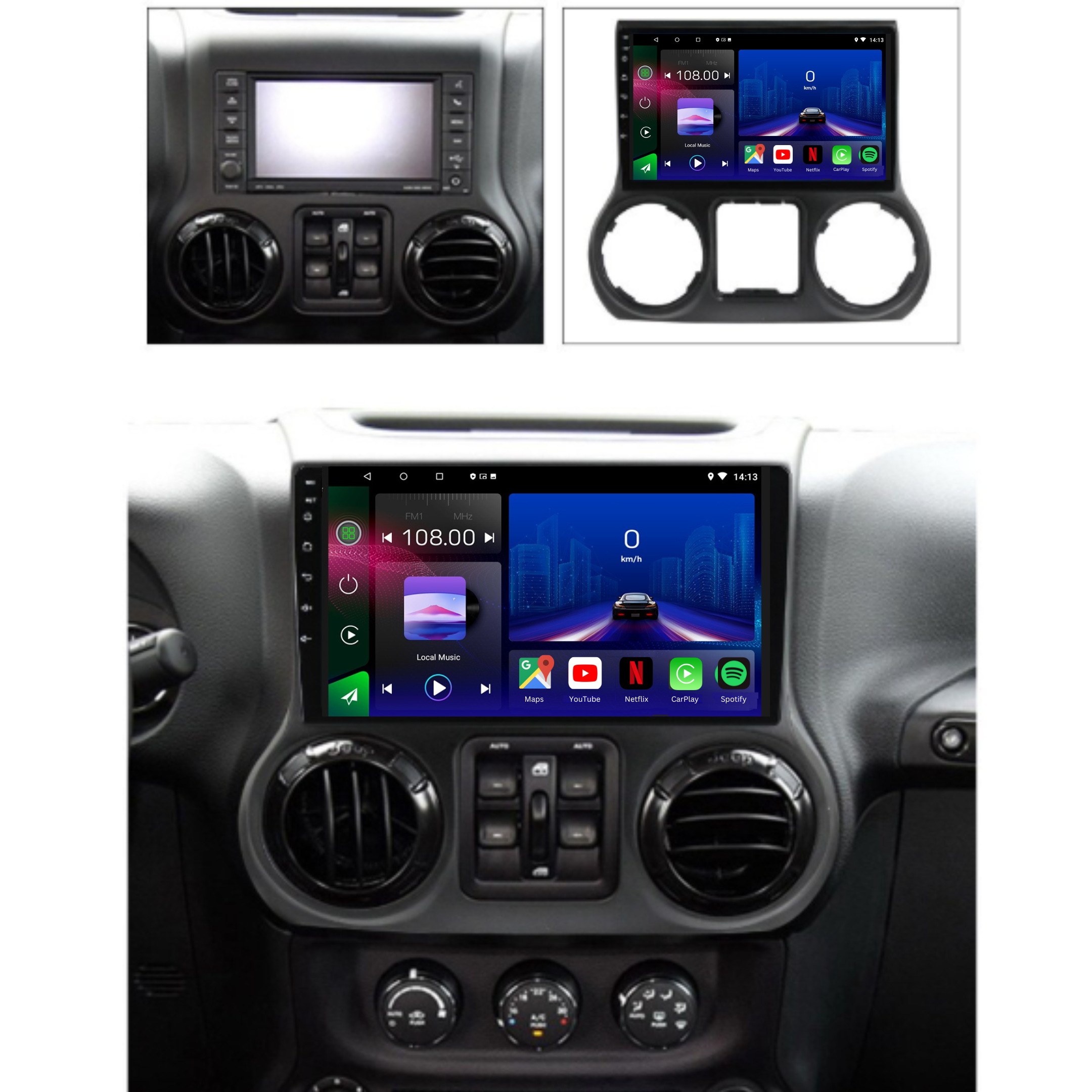 Jeep Wrangler | 2008-2017 | Android 13 Autoradio | Apple CarPlay | Android Auto - TechVoyage