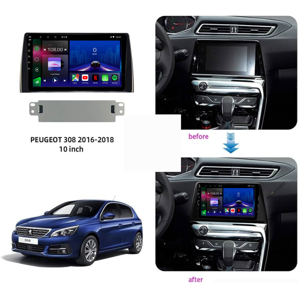 Peugeot 308 | 2016-2018 | Android 13 Autoradio | Apple CarPlay | Android Auto - TechVoyage