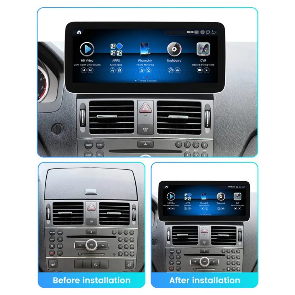 Mercedes C Class 2007-2014 W204 Android 13 Autoradio CarPlay & Android Auto NTG 5.0 - TechVoyage